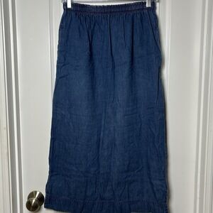 Gene Ewing BIS California Sunwash Vintage Wrinkled Rich Blue Denim Maxi‎ Skirt
